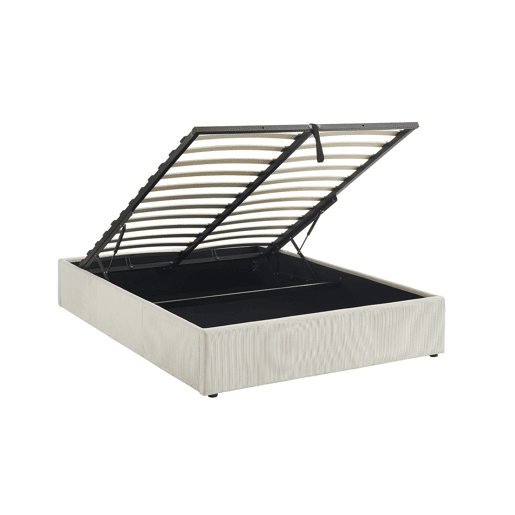 Cama com base de ripas 140cm, veludo canelado fino, Devon, Branco, 204x148x32 cm