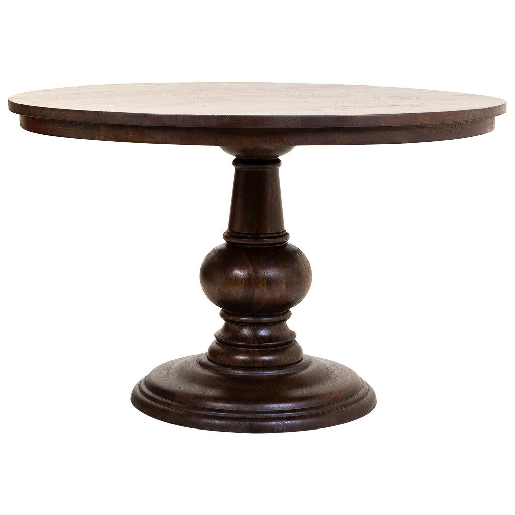 mesa de comedor redonda de madera de mango acabado color nogal 120x77