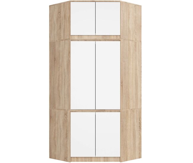 Armario esquinero con altillo akord s100 roble sonoma 100 cm con 6 puertas y 9 estantes acabado en blanco 100x50x234 cm