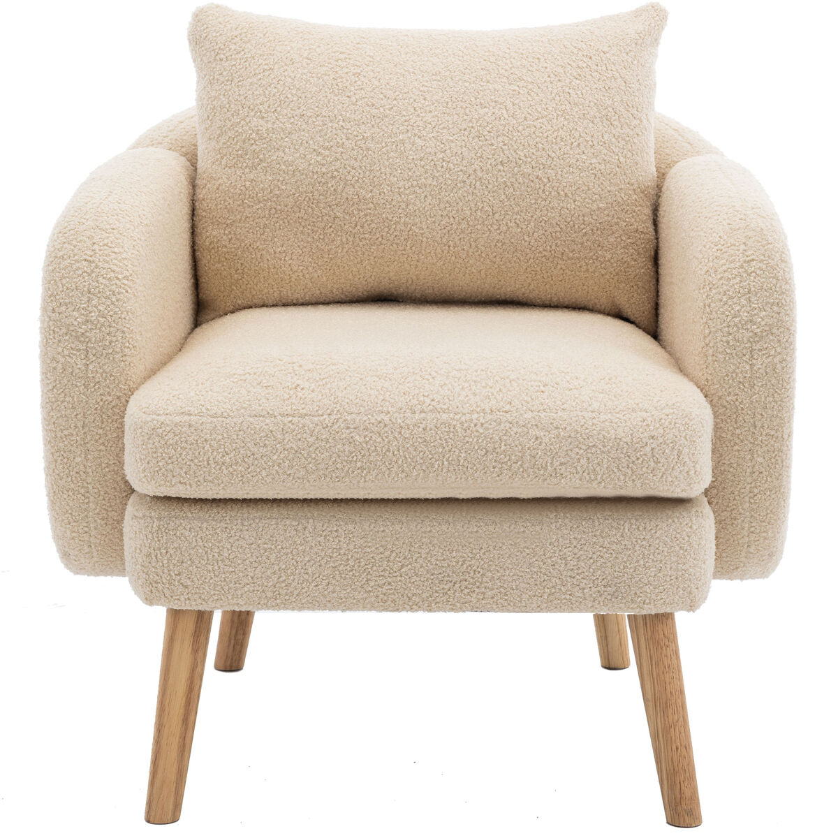 Sillón de tejido de rizo francés con cojín grueso - patas de madera maciza - beige