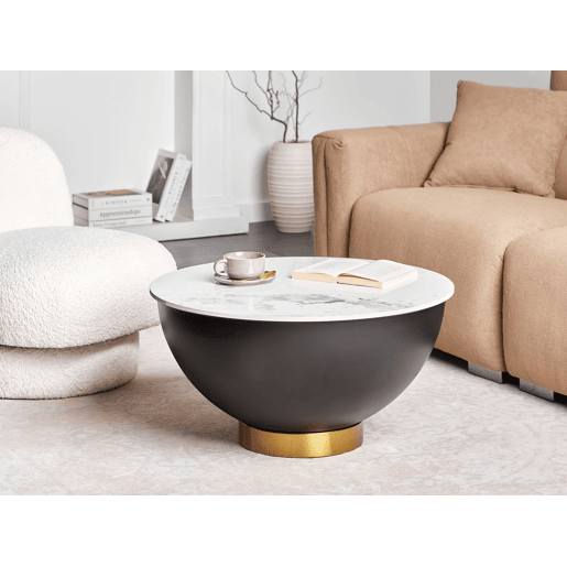 Mesa de centro NADINE Cerâmica Preto com arrumação