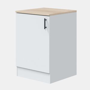 Pacote completo de móveis de cozinha Kira com 10 módulos estilo nórdico em branco brilhante e carvalho canadense