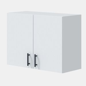 Pacote de móveis de cozinha modulares Kira em branco brilhante e carvalho canadense com pia, 4 módulos, portas, gavetas e prateleiras