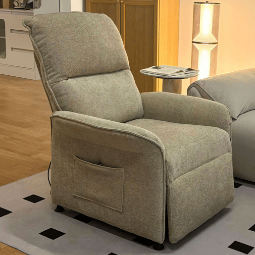 Poltrona reclinável tailandesa estilo contemporâneo em bege com 2 motores e controle remoto 82x102x84 cm Poltrona reclinável tailandesa estilo contemporâneo em bege com 2 motores e controle remoto 82x102x84 cm