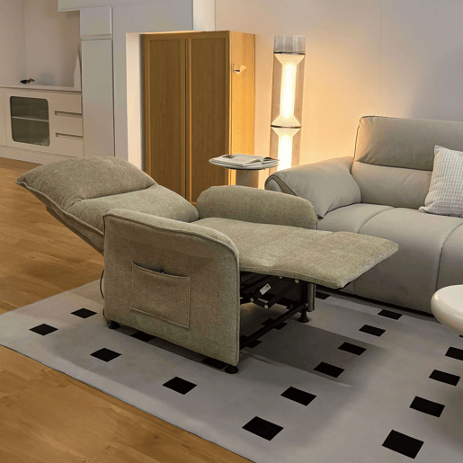 Poltrona reclinável tailandesa estilo contemporâneo em bege com 2 motores e controle remoto 82x102x84 cm Poltrona reclinável tailandesa estilo contemporâneo em bege com 2 motores e controle remoto 82x102x84 cm