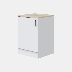 Módulo de cozinha inferior moderno Kira com 1 porta, branco brilhante e carvalho canadense, 60x90x60 cm