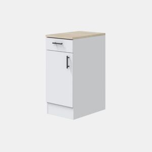 Módulo de cozinha estreito e moderno Kira com 1 porta e 1 gaveta, branco brilhante e carvalho canadense, 40x90x60 cm