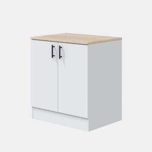 Módulo de pia de cozinha inferior 2 portas Kira em branco brilhante e carvalho canadense 80x90x60 cm