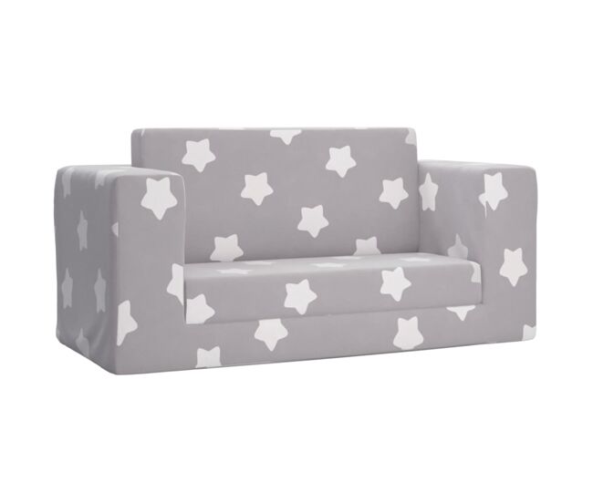 Sofá - sofá de salón de niños de 2 plazas felpa suave gris claro con estrellas