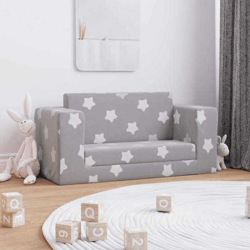 Sofá-cama, Sofá conversível infantil 2 lugares c estrelas pelúcia cinzento-claro