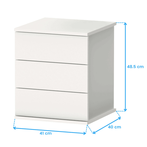Mesa de Cabeceira Dana em Branco com 3 Gavetas Quarto Sala 49x41x40 cm
