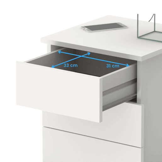 Mesa de Cabeceira Dana em Branco com 3 Gavetas Quarto Sala 49x41x40 cm