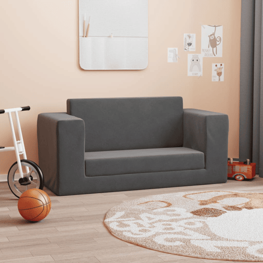 Sofá-cama infantil, Sofá conversível para crianças de 2 lugares pelúcia macia antracite Sofá-cama infantil, Sofá conversível para crianças de 2 lugares pelúcia macia antracite