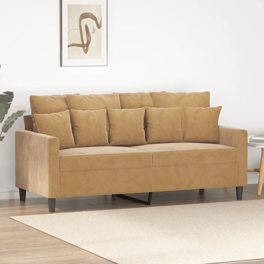 Sofá de 2 lugares - Sofá fixo veludo 140 cm castanho