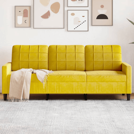 Sofá de 3 lugares - Sofá fixo 180 cm veludo amarelo