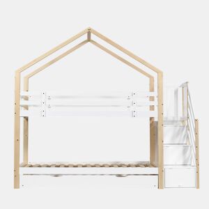 Beliche 90x200cm + cama de rodízio 90x190cm - cama de rodízio para crianças com escada para arrumação - madeira maciça - Branco