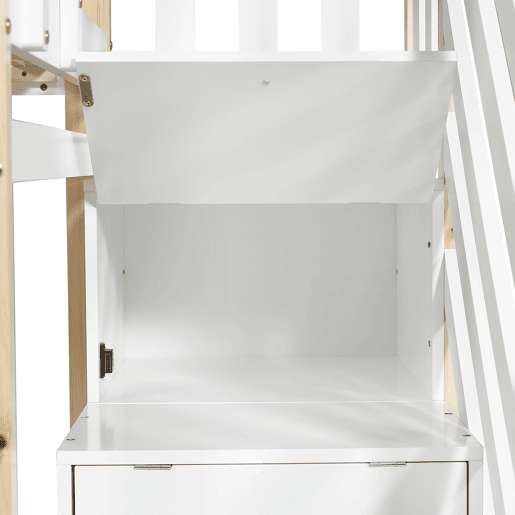 Beliche 90x200cm + cama de rodízio 90x190cm - cama de rodízio para crianças com escada para arrumação - madeira maciça - Branco