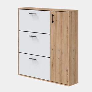 Sapateira Auxiliar de Corredor Estreita 4 Portas para Entrada Carvalho Nodi e Branco Artik 105x112x24 cm