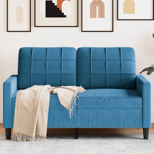 Sofá de 2 lugares - Sofá fixo veludo 120 cm azul