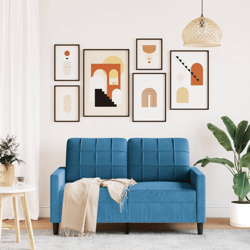 Sofá de 2 lugares - Sofá fixo veludo 120 cm azul