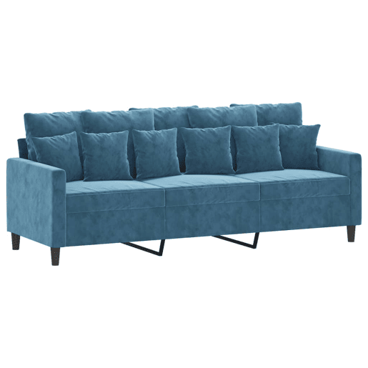 Sofá de 3 lugares - Sofá fixo 180 cm veludo azul