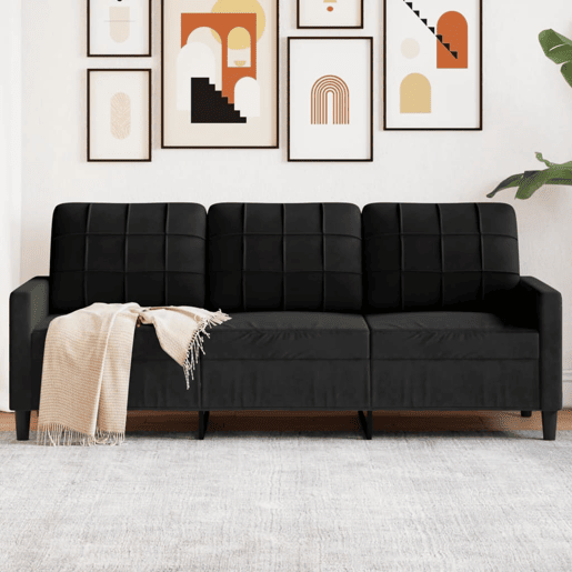 Sofá de 3 lugares - Sofá fixo 180 cm veludo preto