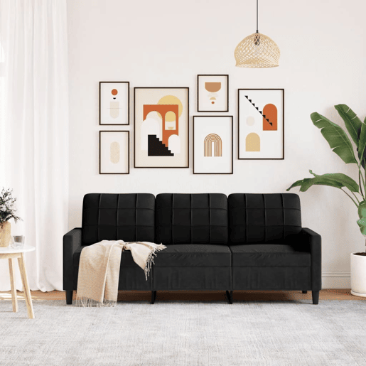 Sofá de 3 lugares - Sofá fixo 180 cm veludo preto
