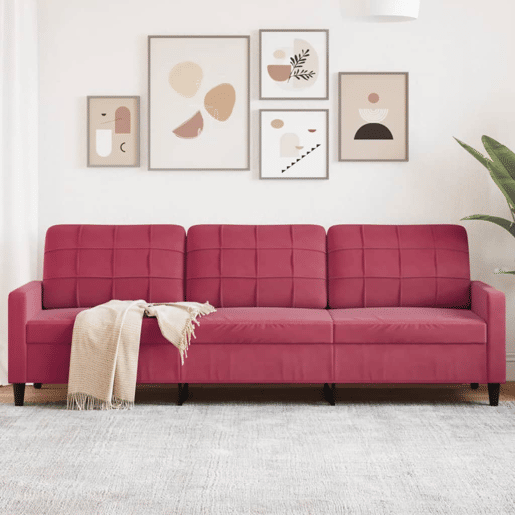 Sofá de 3 lugares - Sofá fixo veludo 210 cm vermelho tinto