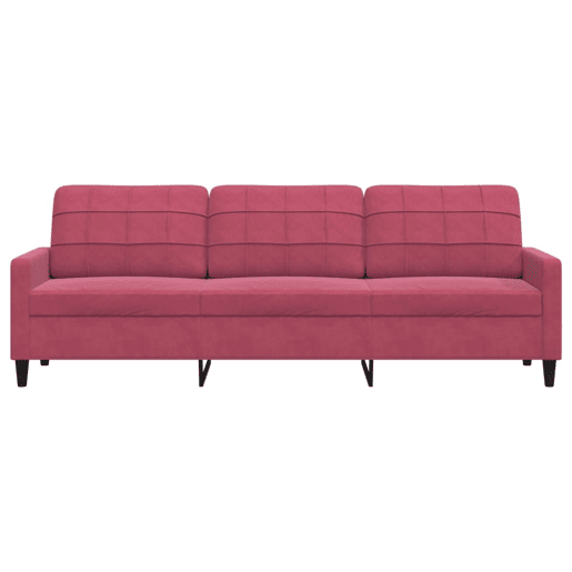 Sofá de 3 lugares - Sofá fixo veludo 210 cm vermelho tinto