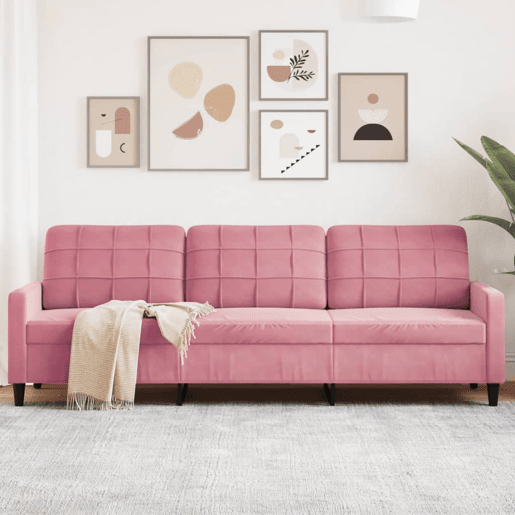 Sofá de 3 lugares - Sofá fixo 210 cm veludo rosa
