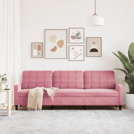 Sofá de 3 lugares - Sofá fixo 210 cm veludo rosa
