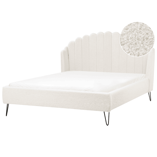 Cama Bouclé AMBILLOU 140 x 200 cm Branco creme