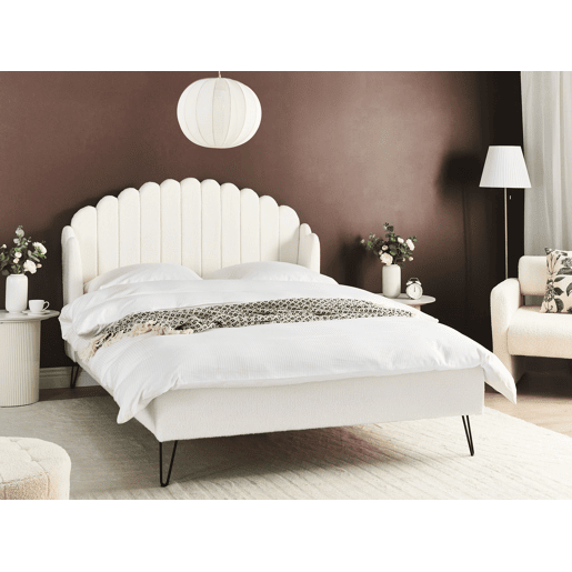 Cama Bouclé AMBILLOU 140 x 200 cm Branco creme
