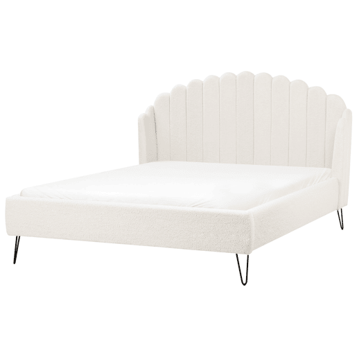 Cama Bouclé AMBILLOU 140 x 200 cm Branco creme