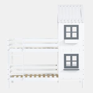 Beliche 90x200 cm madeira maciça - com estrado de ripas - Branco e cinzento