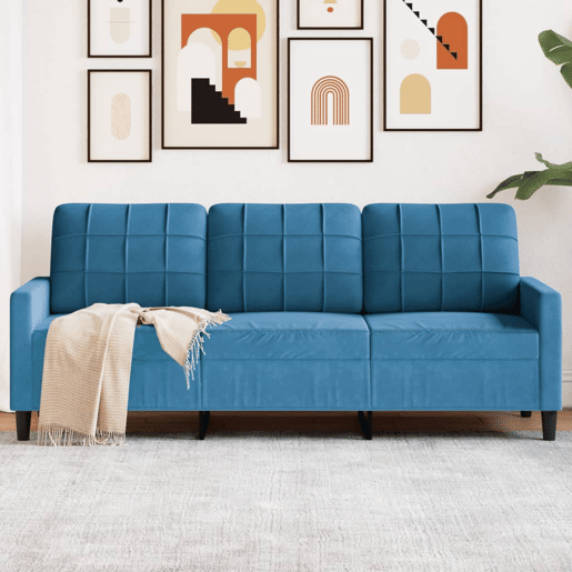 Sofá de 3 lugares - Sofá fixo 180 cm veludo azul