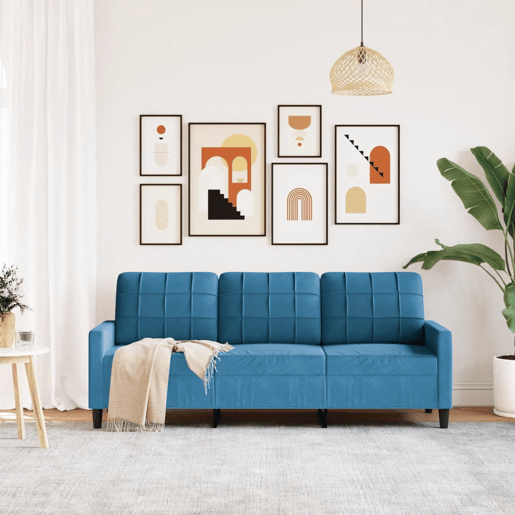 Sofá de 3 lugares - Sofá fixo 180 cm veludo azul