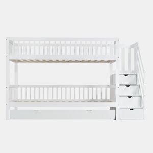 Beliche 90x200 cm com cama de rodízio 90x190 cm - madeira de pinho - com escada de arrumação e gradeamento - Branco
