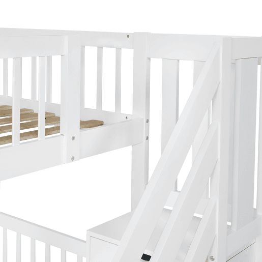 Beliche 90x200 cm com cama de rodízio 90x190 cm - madeira de pinho - com escada de arrumação e gradeamento - Branco