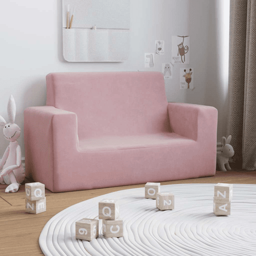 Sofá infantil - Sofá para crianças de 2 lugares pelúcia rosa Sofá infantil - Sofá para crianças de 2 lugares pelúcia rosa