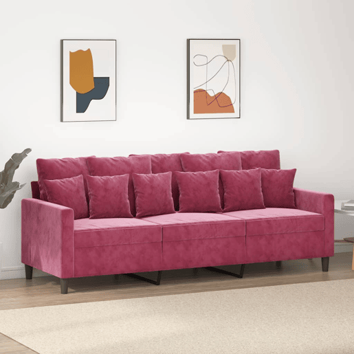 Sofá de 3 lugares - Sofá fixo veludo 180 cm vermelho tinto