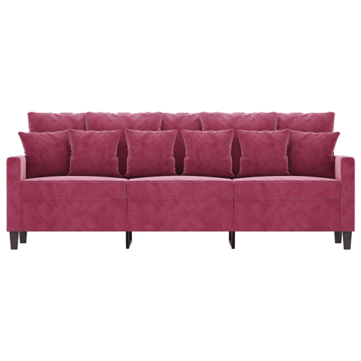 Sofá de 3 lugares - Sofá fixo veludo 180 cm vermelho tinto