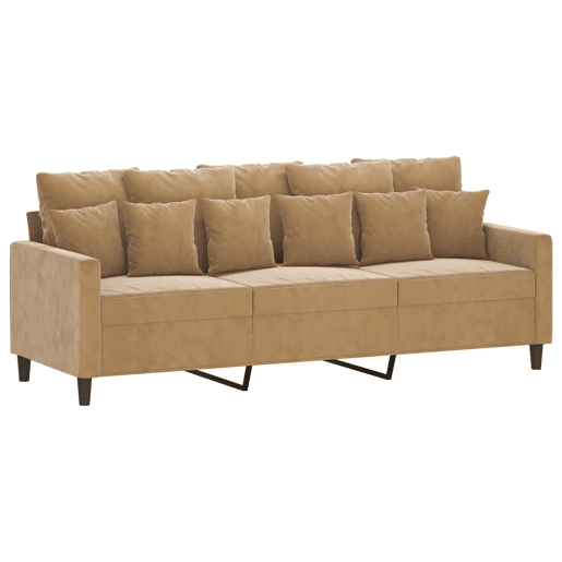 Sofá de 3 lugares - Sofá fixo 180 cm veludo castanho
