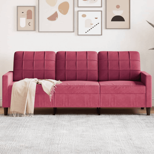 Sofá de 3 lugares - Sofá fixo veludo 180 cm vermelho tinto