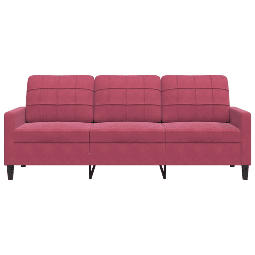 Sofá de 3 lugares - Sofá fixo veludo 180 cm vermelho tinto
