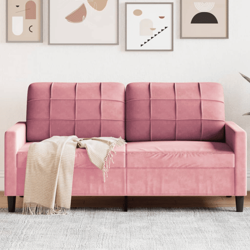 Sofá de 2 lugares - Sofá fixo veludo 140 cm rosa