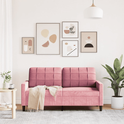 Sofá de 2 lugares - Sofá fixo veludo 140 cm rosa