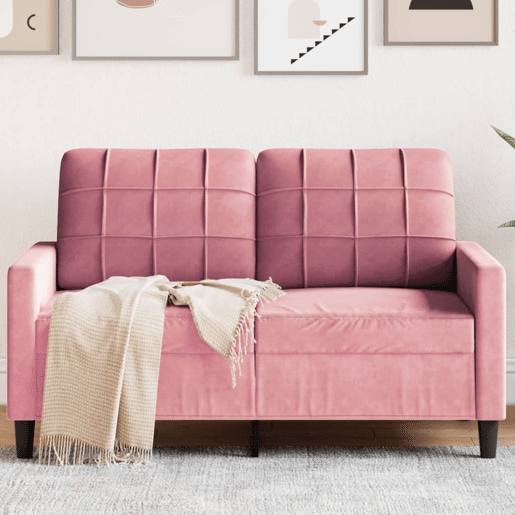 Sofá de 2 lugares - Sofá fixo veludo 120 cm rosa