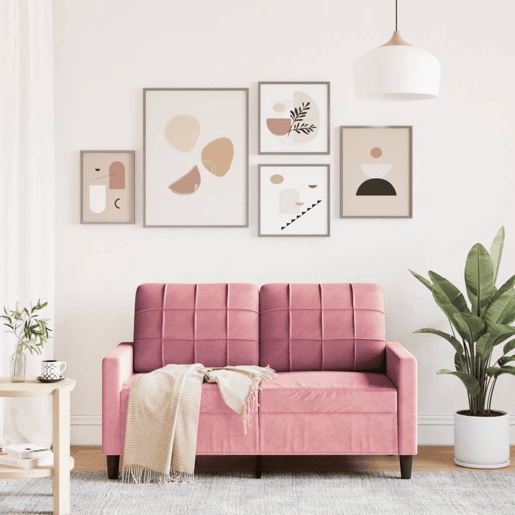 Sofá de 2 lugares - Sofá fixo veludo 120 cm rosa