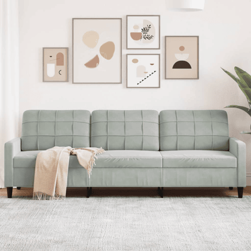 Sofá de 3 lugares - Sofá fixo 210 cm veludo cinza-claro